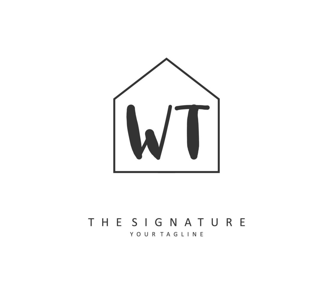 W T WT Initial letter handwriting and  signature logo. A concept handwriting initial logo with template element. vector