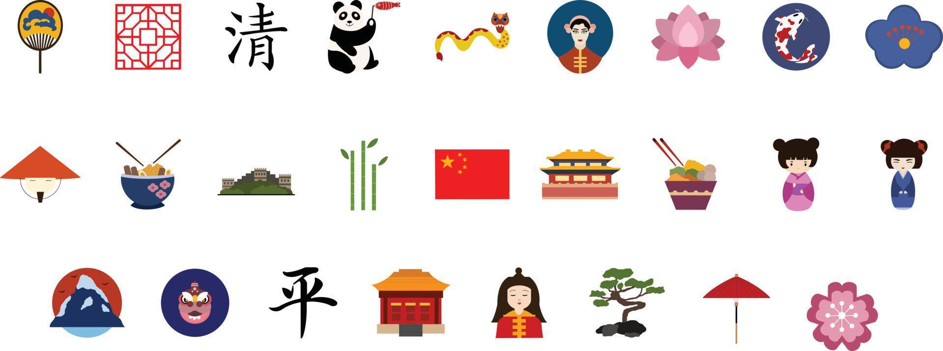 Flat China Icons Set vector