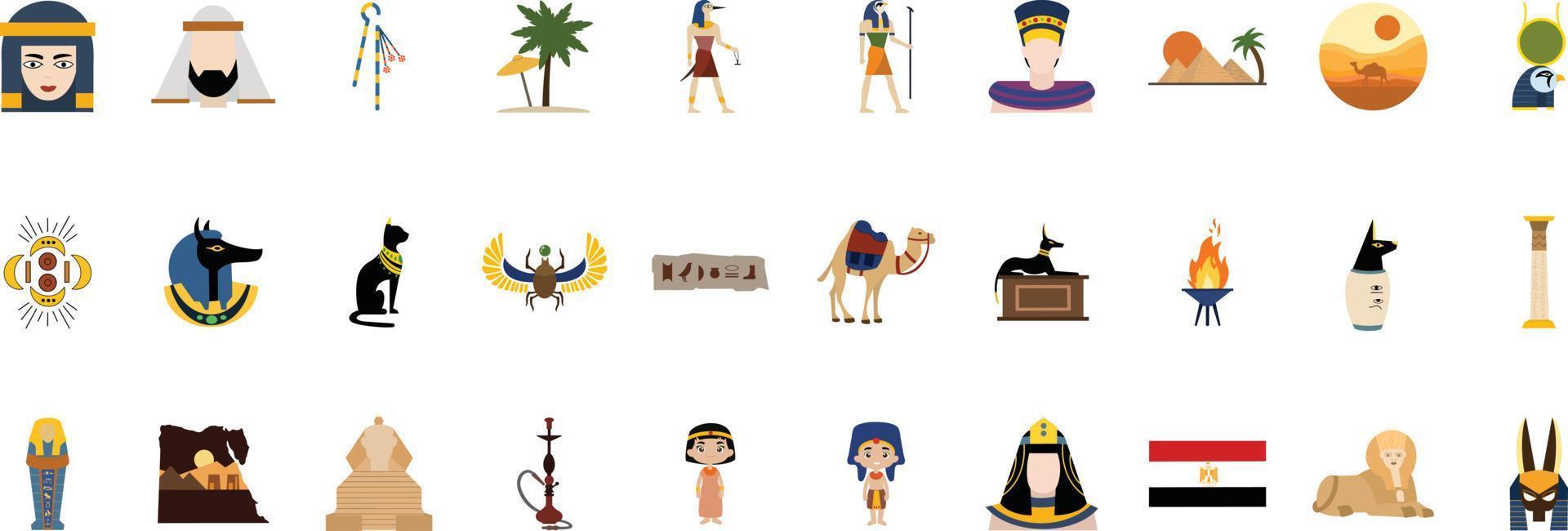 Egipto plano icono conjunto vector