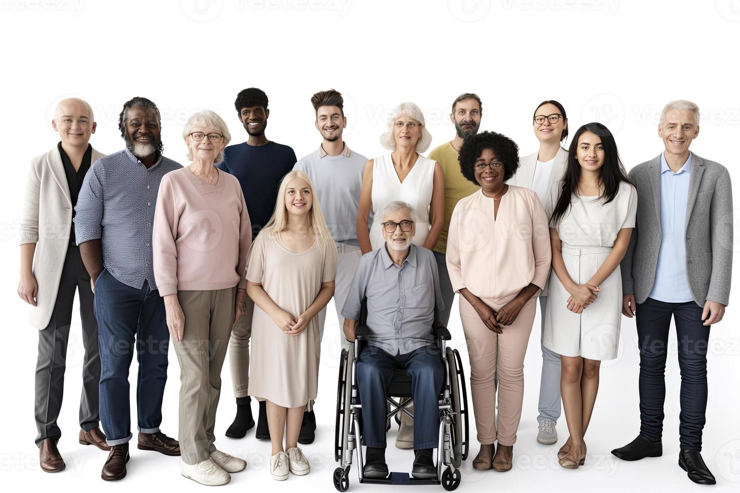 Socially diverse multicultural and multiracial people on an isolated white background photo