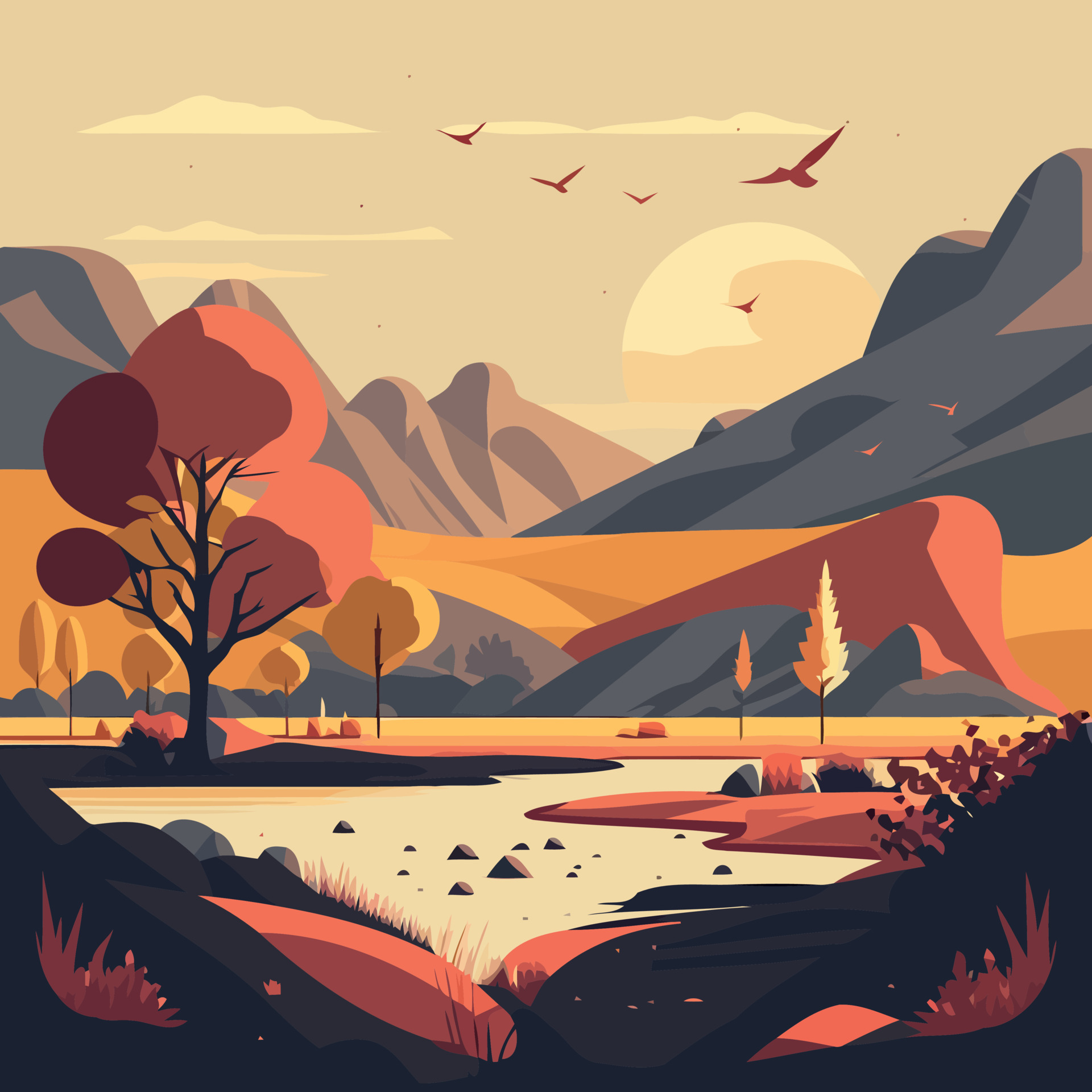 peaceful natural landscape 21780369 Vector Art at Vecteezy