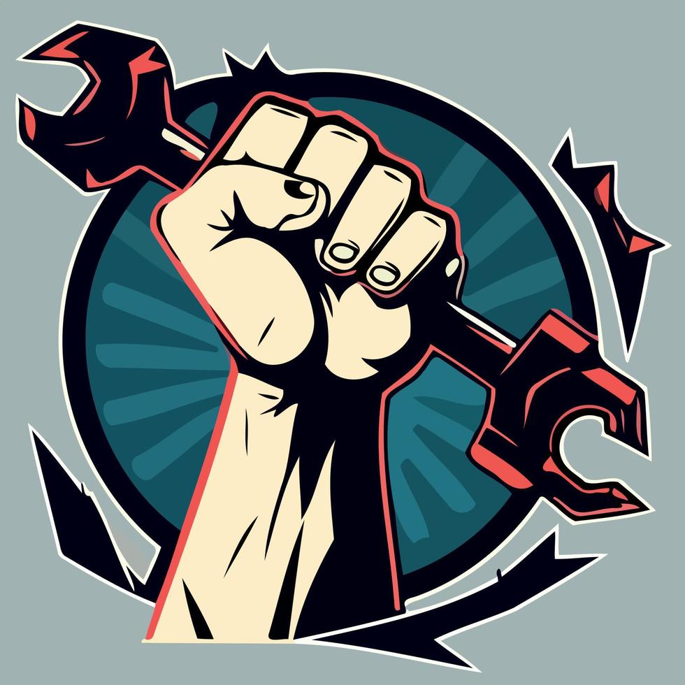fist raised with spanner vector