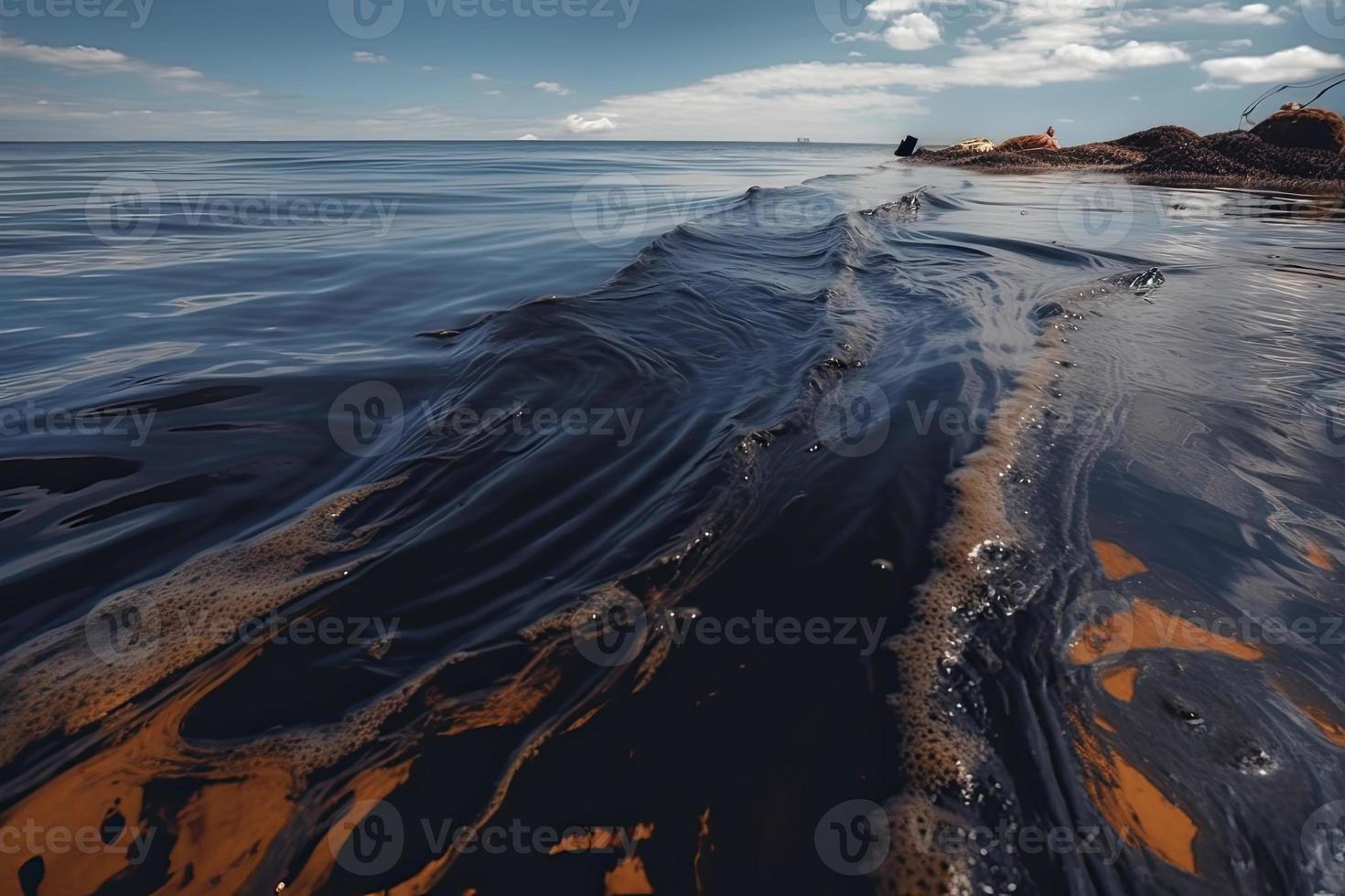 Oil leak from Ship , Oil spill pollution polluted water surface water pollution as a result of human activities photo