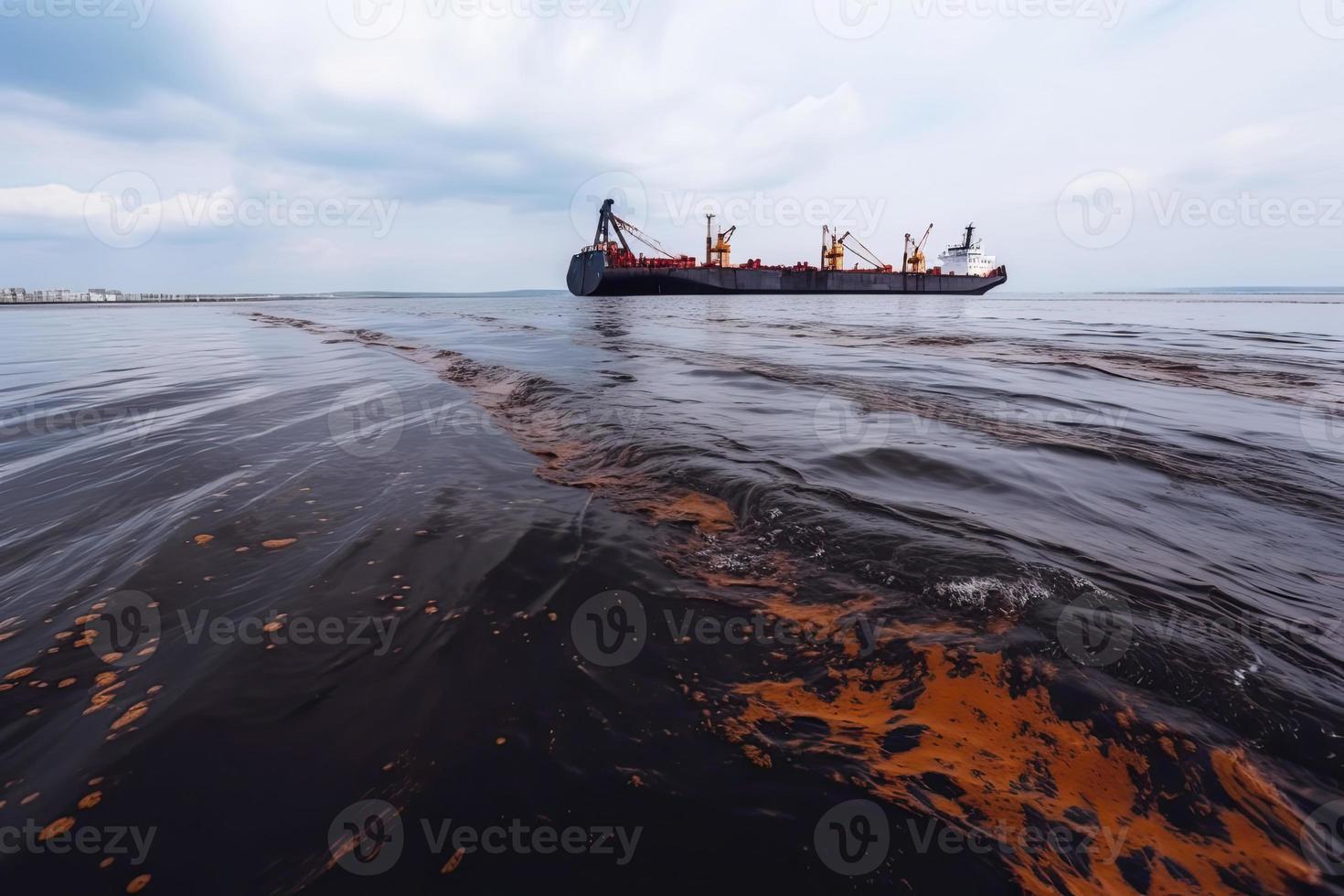 Oil leak from Ship , Oil spill pollution polluted water surface water pollution as a result of human activities photo