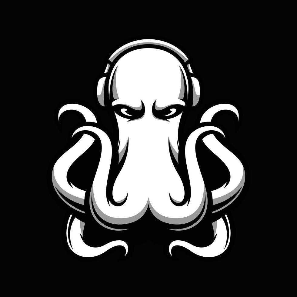 pulpo negro y blanco mascota diseño vector