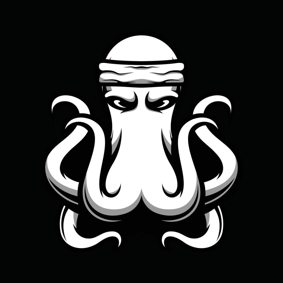 Octopus Black and White Mascot Design vector