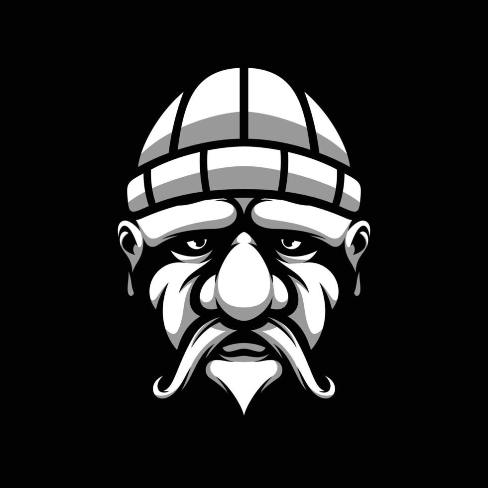 Old Man Black and Black Mascot Design vector