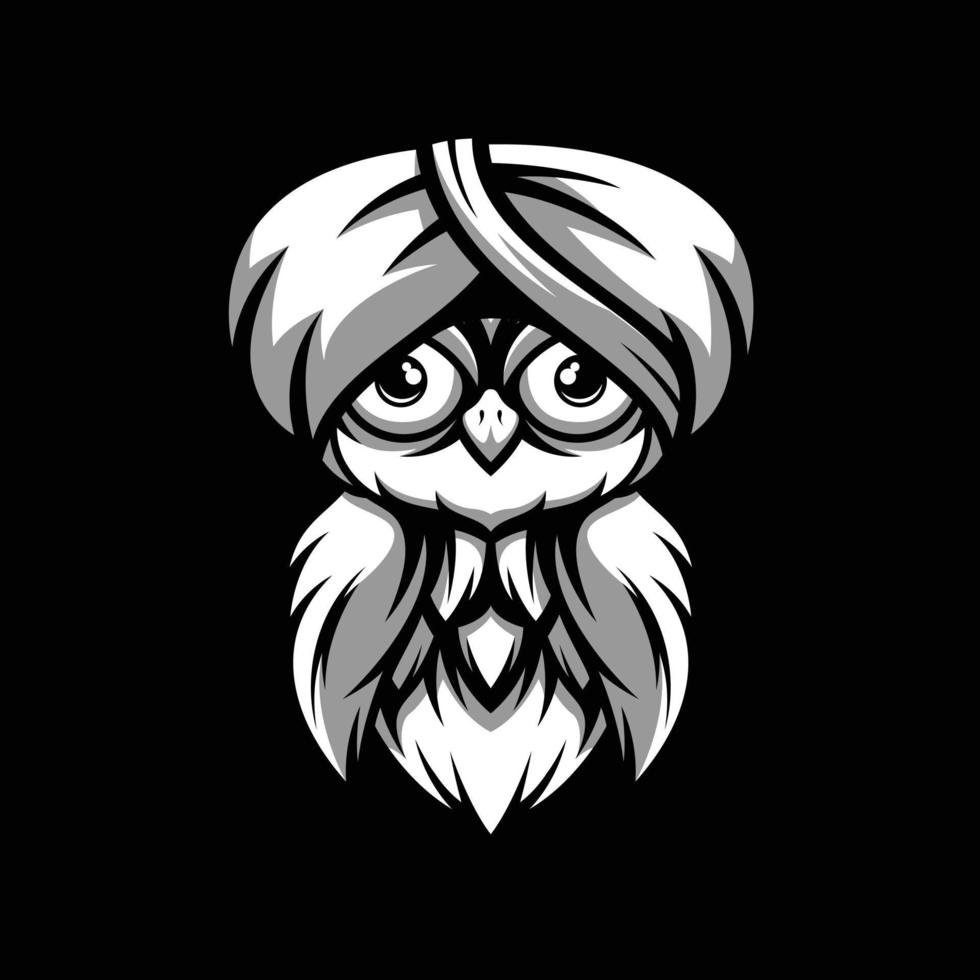 búho negro y blanco mascota diseño vector
