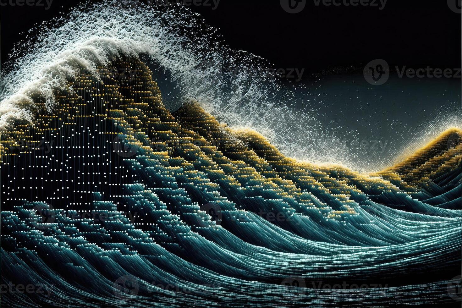 Waves in a digital binary code structure. Technology wavy abstract background. photo