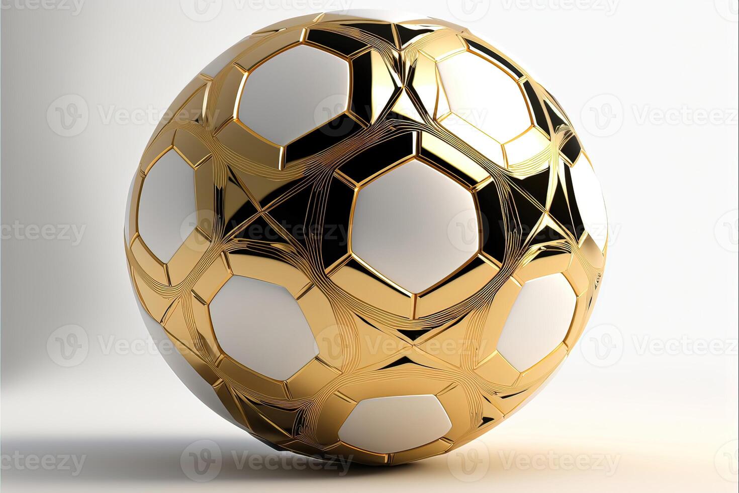 Golden and silver soccer ball with white background photo