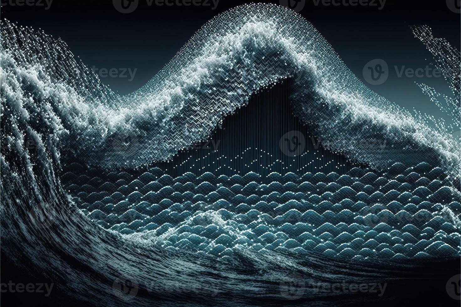 Waves in a digital binary code structure. Technology wavy abstract background. photo