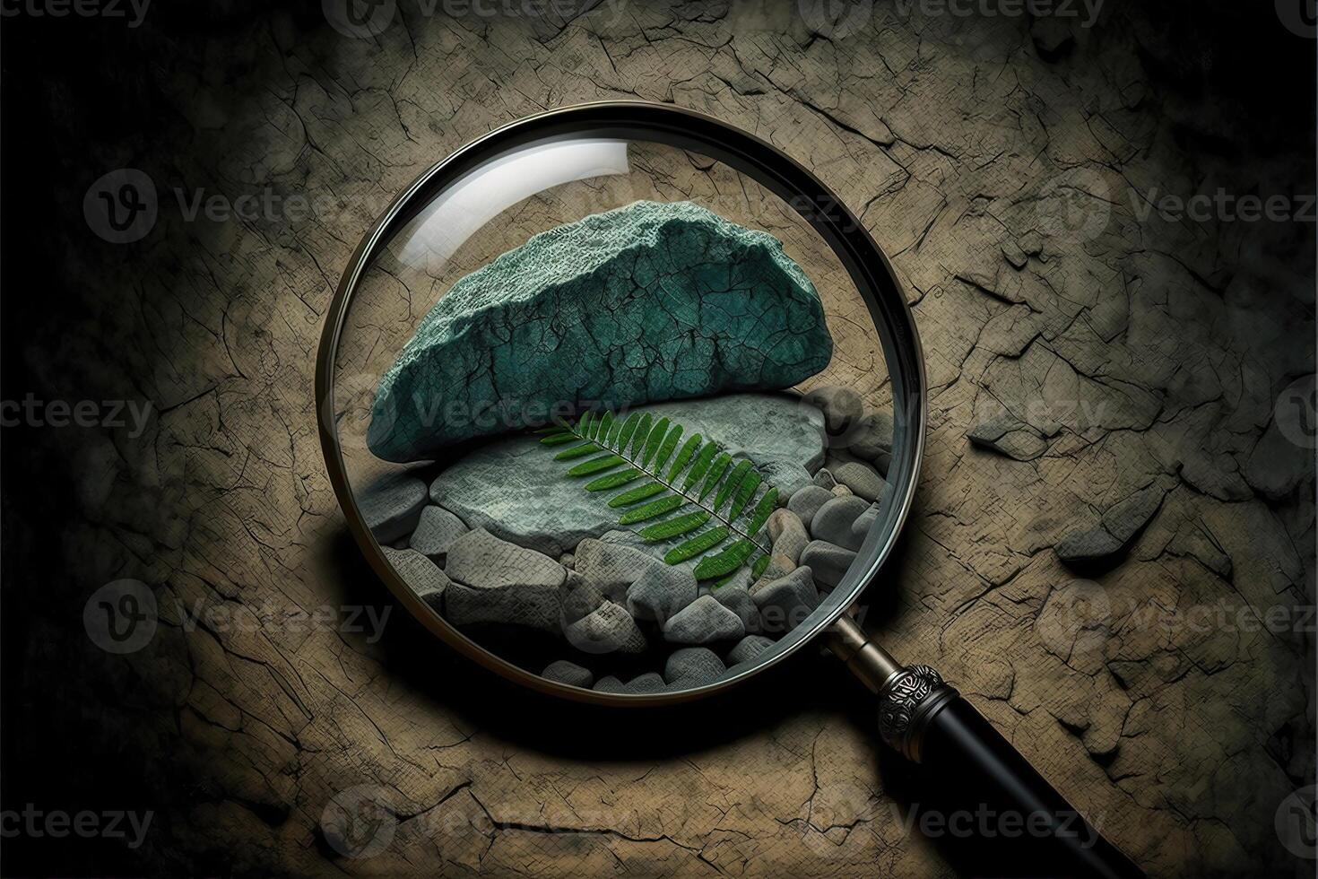 Magnifying glass on stone background. photo