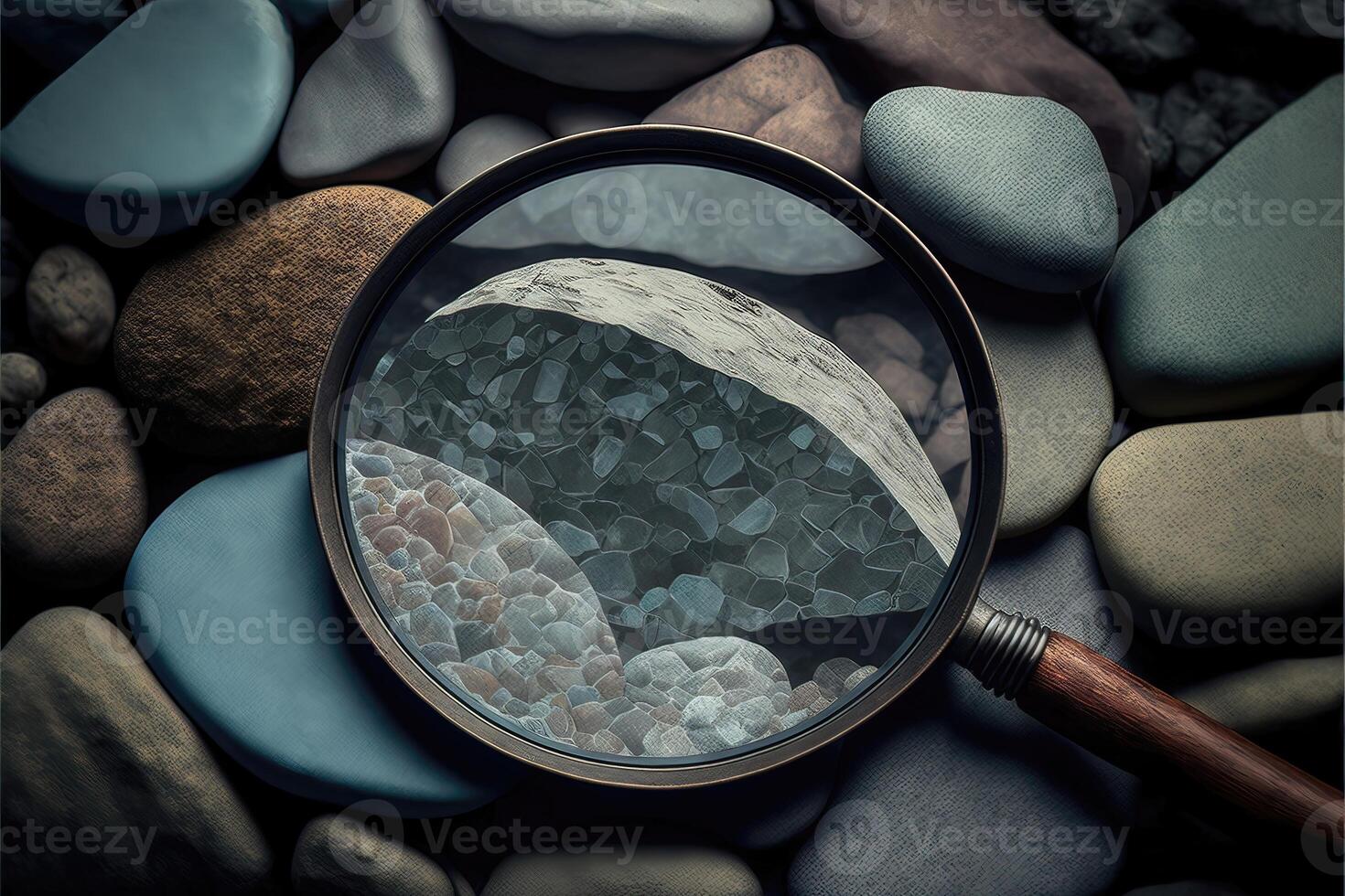 Magnifying glass on stone background. photo