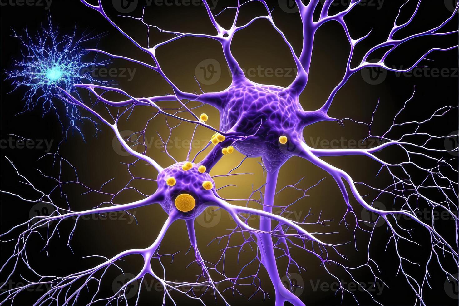 Nerve cells with antibodies. Abstract background of autoimmune disease. photo