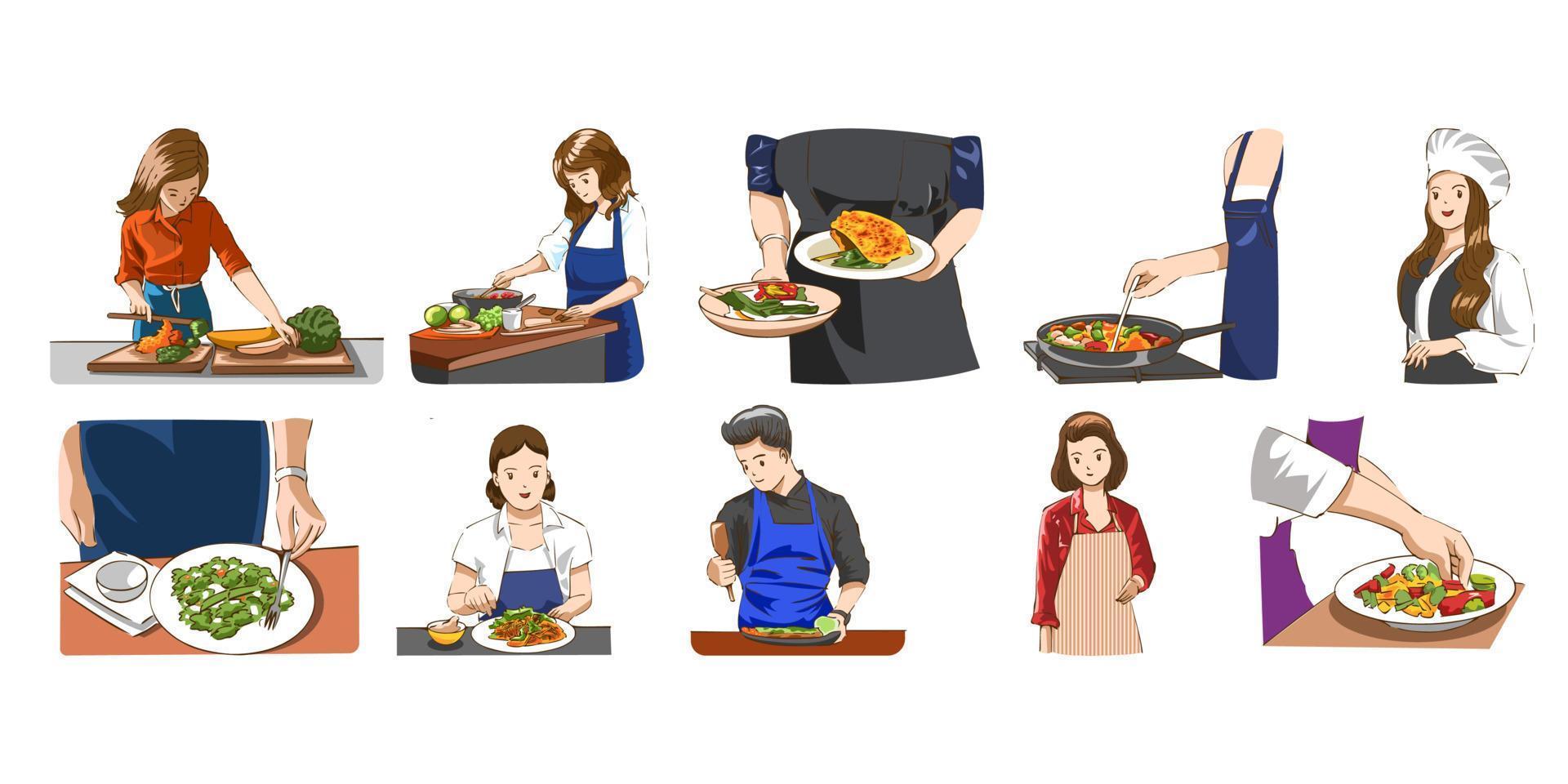 woman cooking vector set collection graphic clipart design