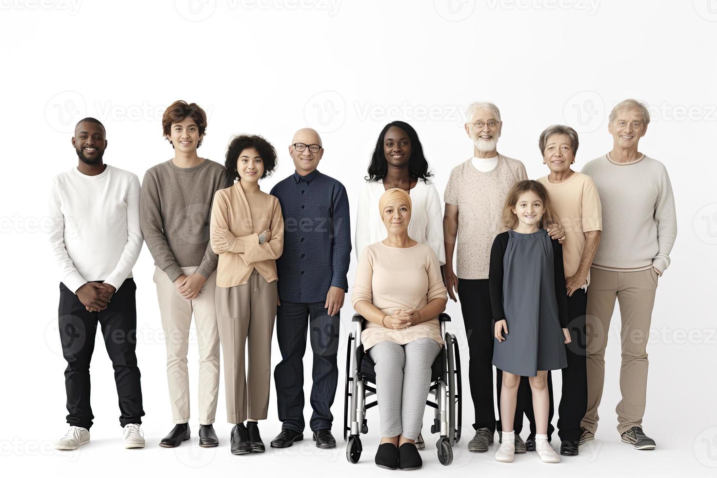 Socially diverse multicultural and multiracial people on an isolated white background photo