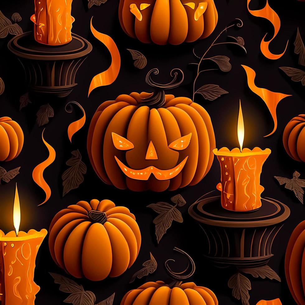 Halloween Design On Black Background Seamless And Smooth Can Be Used As Pattern With Pumpkins And Candles High Quality photo