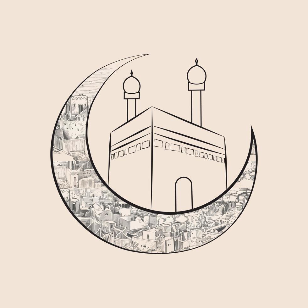 Kaba Outtline art kaba with moon vector