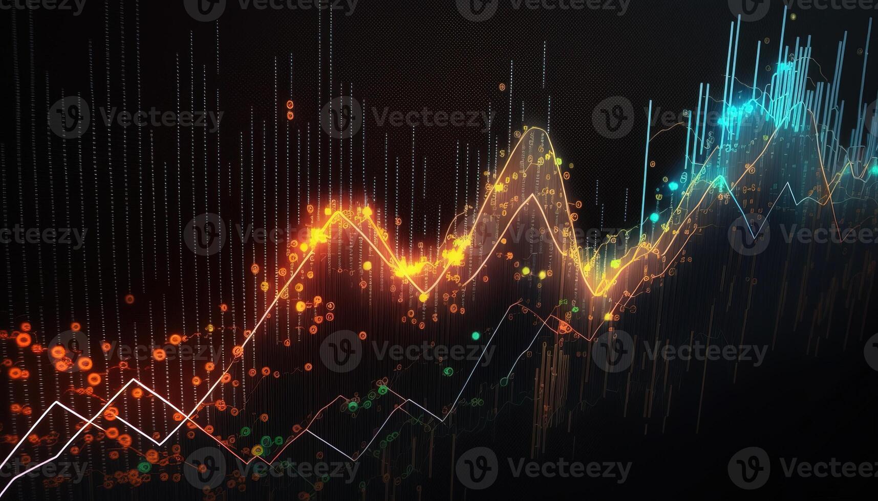 , stock market chart lines, financial graph on technology abstract background represent financial crisis, financial meltdown. Technology concept, trading market concept. photo