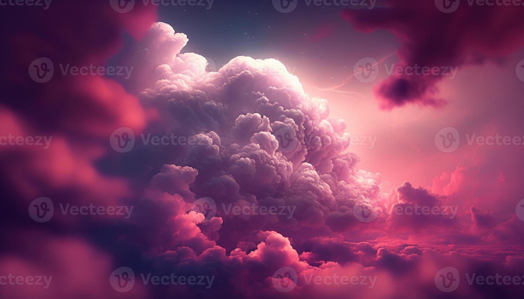 , Pink magenta fantastic clouds, sky and landscape. Gentle colors and with bright lights photo