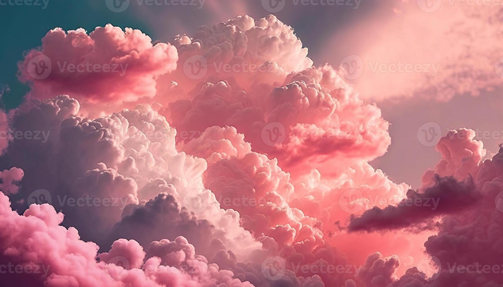, Pink magenta fantastic clouds, sky and landscape. Gentle colors and with bright lights photo