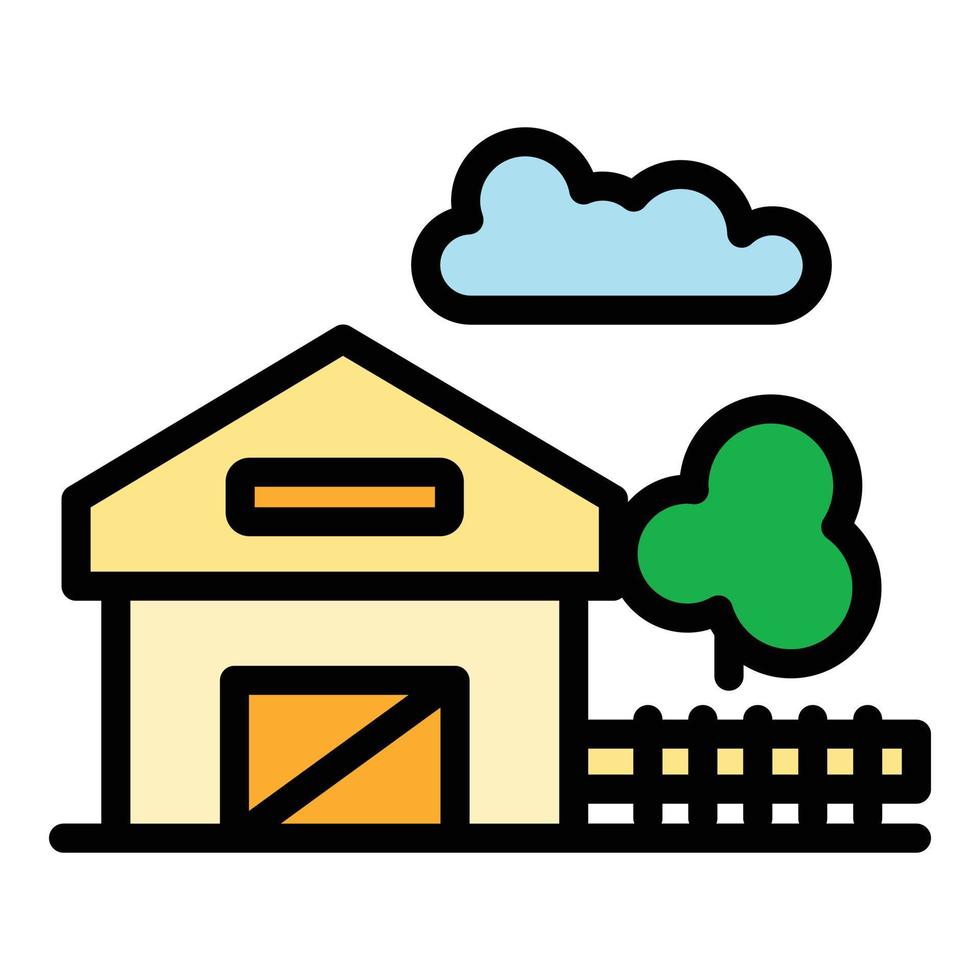 Ranch house with fence icon vector flat