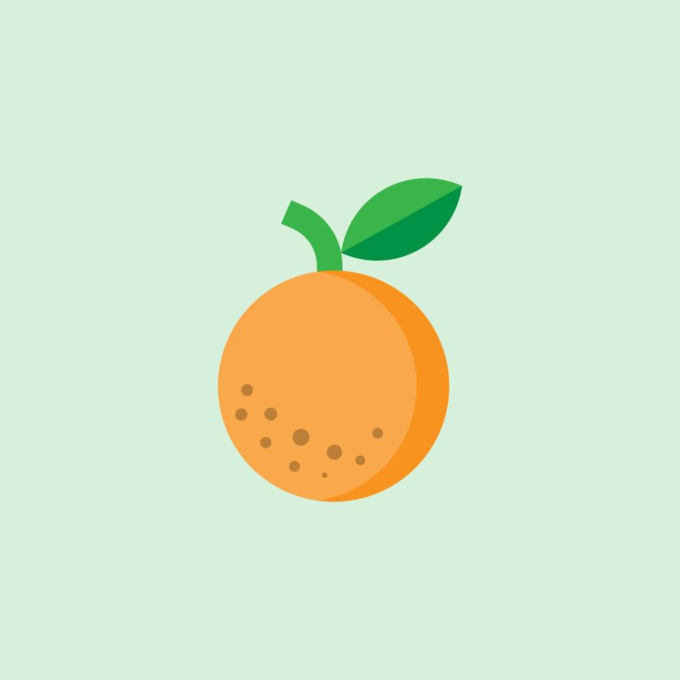 Flat orange fruit with leaf isolated on light background. Juicy, refreshing fruit concept. Free flat fruit illustration. vector