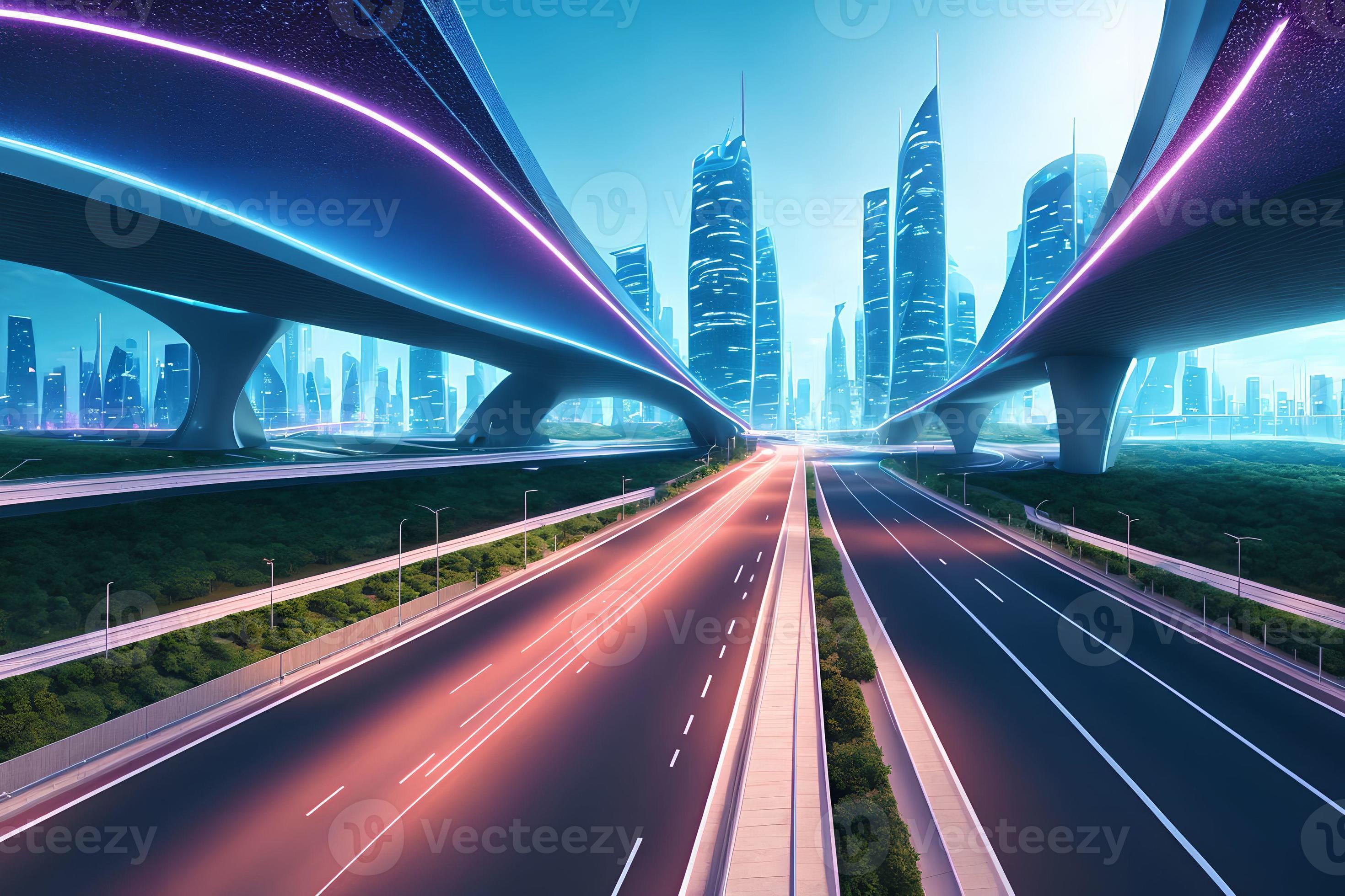 futuristic modern future city with highway road, generative art by A.I.  21783004 Stock Photo at Vecteezy