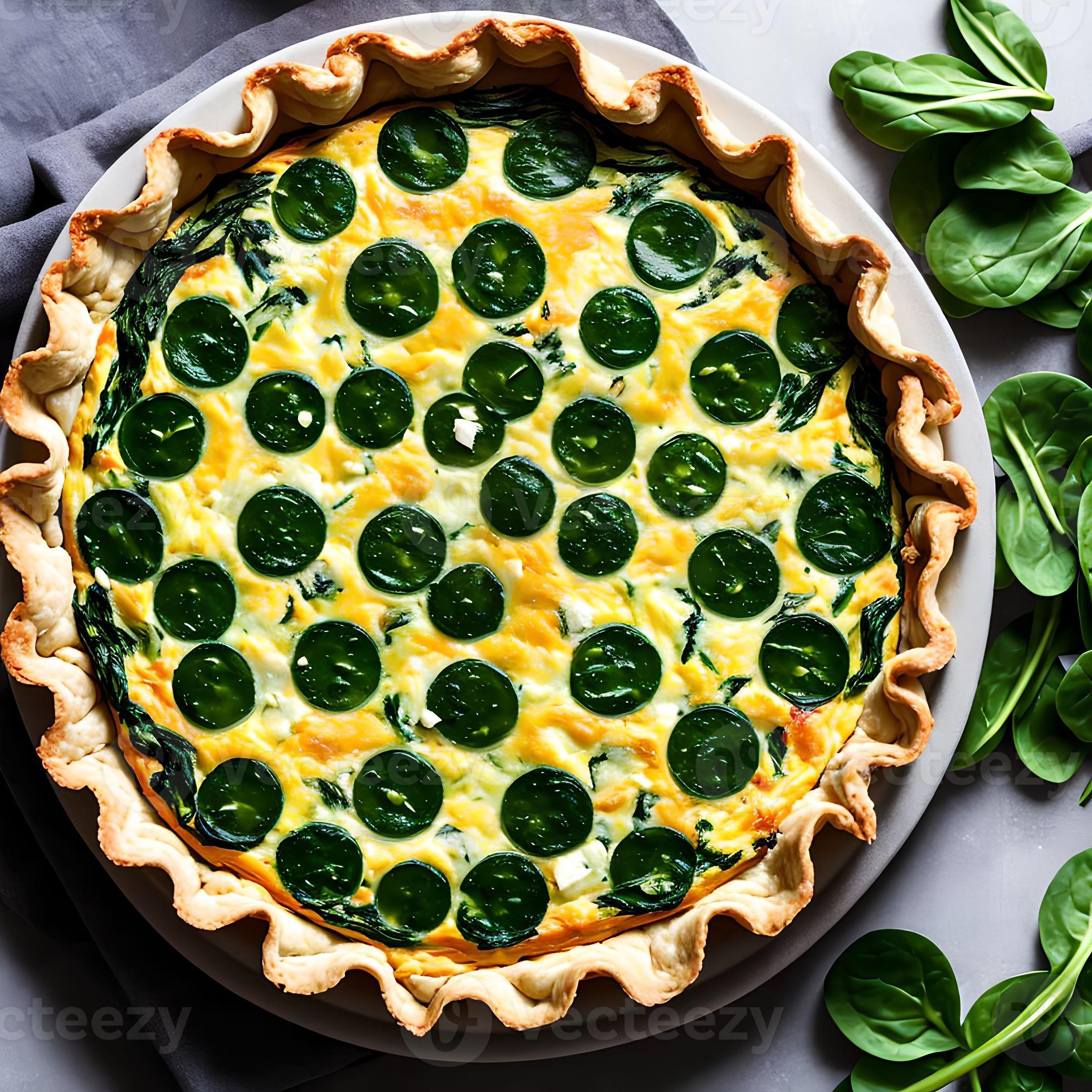Spinach and Feta Quiche pie, generative art by A.I. 21783637 Stock