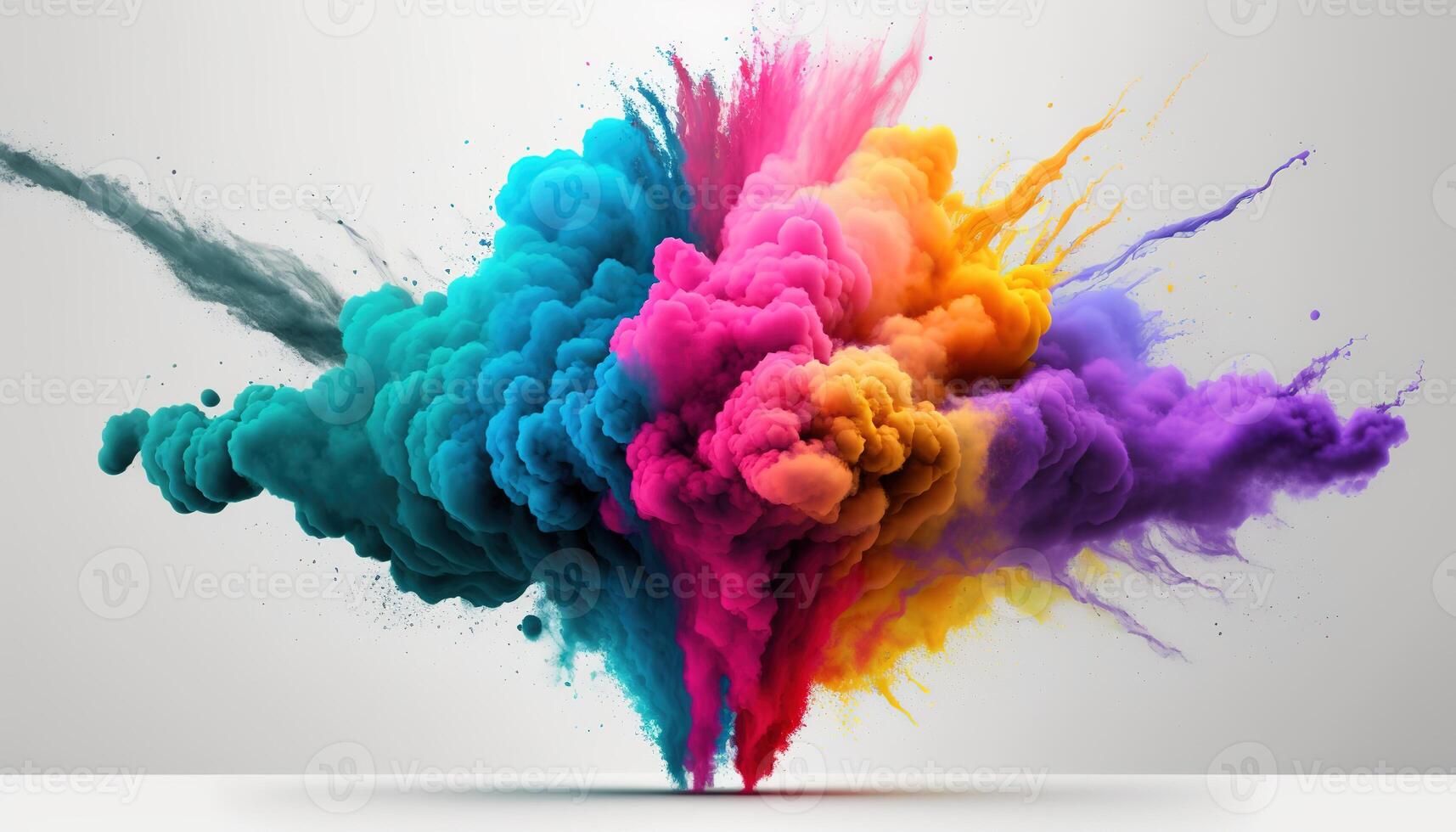 , Flowing isolated colorful sand and powder with splashes. Bright banner, 3D effect, modern macro realistic abstract background illustration, white background. photo