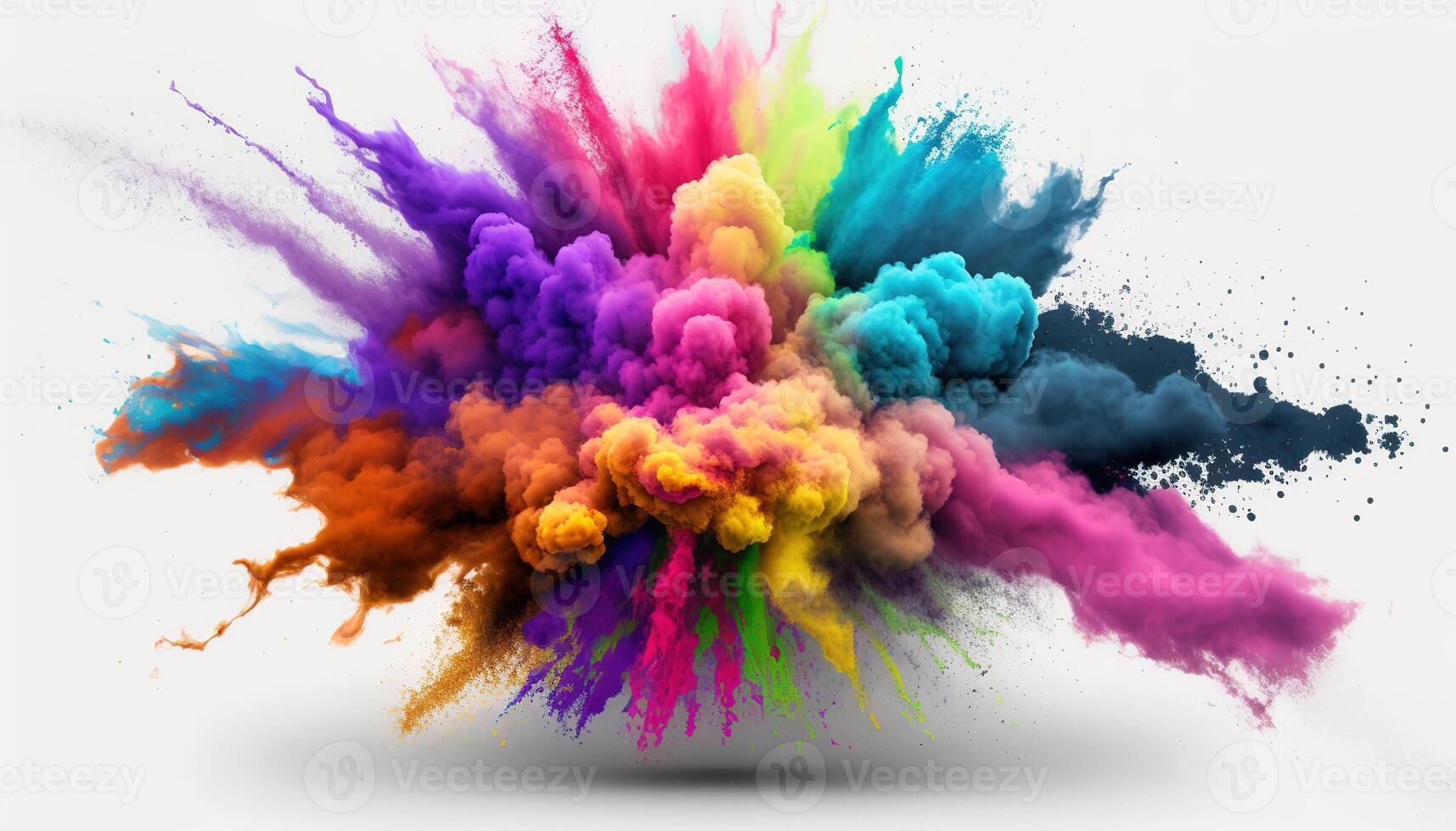 , Flowing isolated colorful sand and powder with splashes. Bright banner, 3D effect, modern macro realistic abstract background illustration, white background. photo