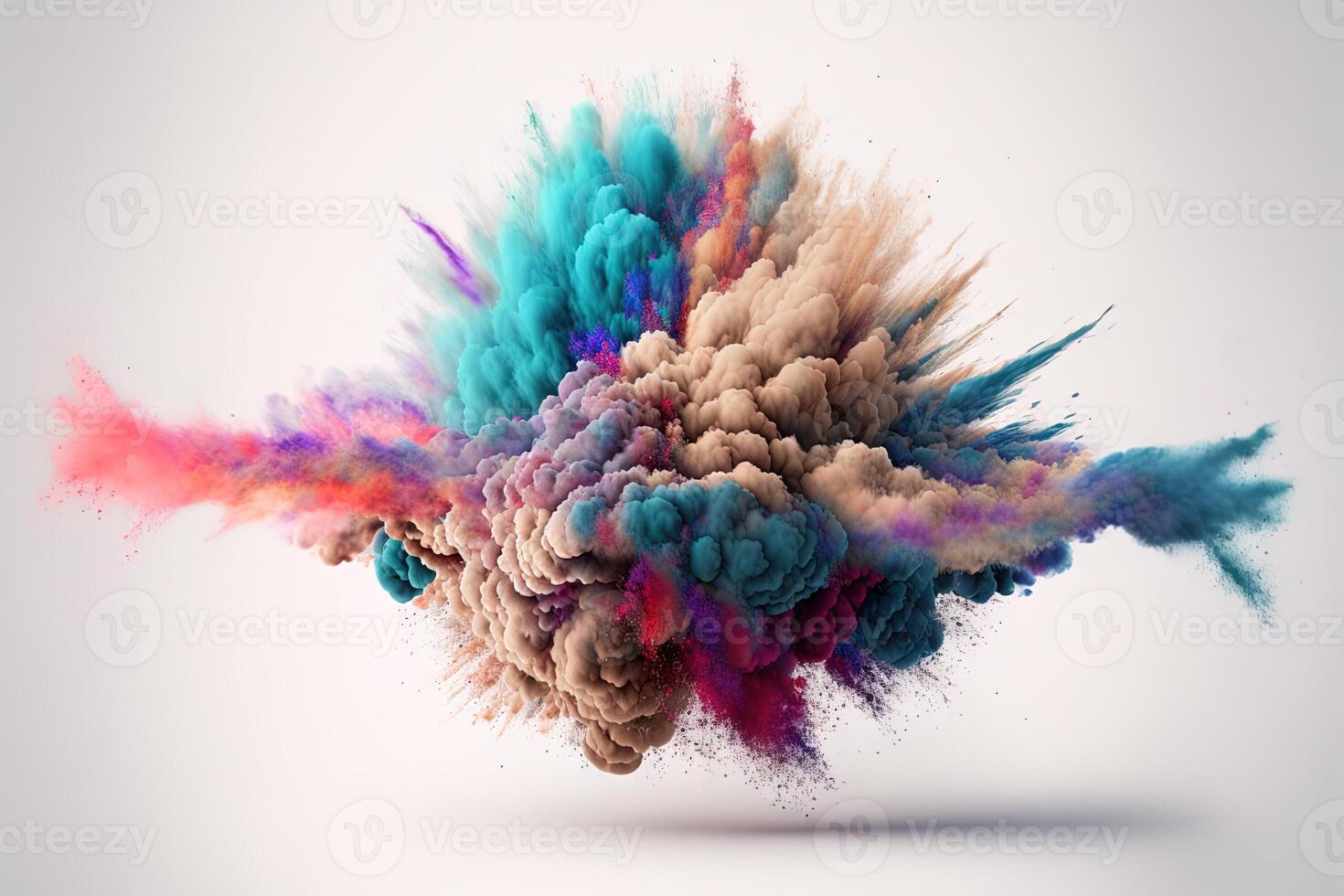 , Flowing isolated colorful sand and powder with splashes. Bright banner, 3D effect, modern macro realistic abstract background illustration, white background. photo