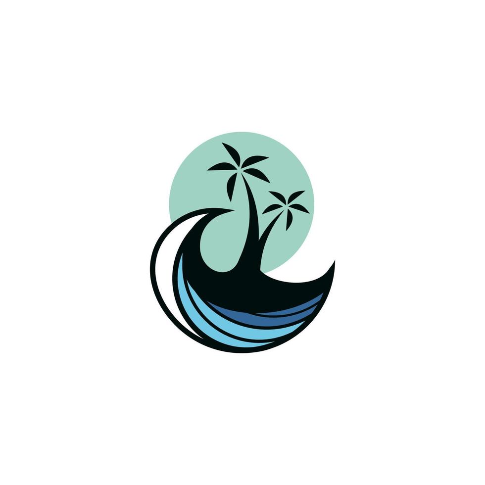 un logo para un playa con un palma árbol y el Dom vector
