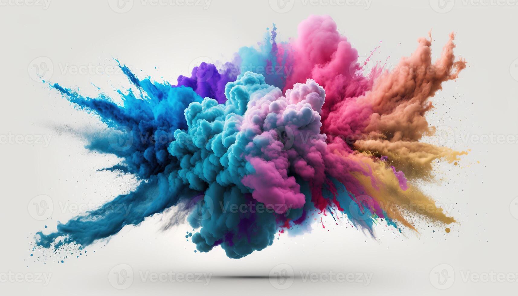 , Flowing isolated colorful sand and powder with splashes. Bright banner, 3D effect, modern macro realistic abstract background illustration, white background. photo