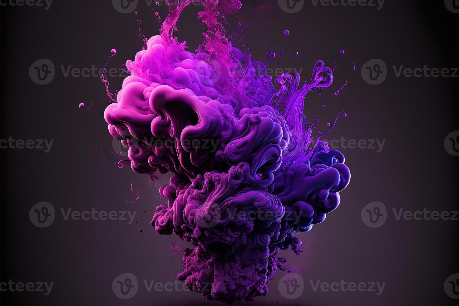 , Flowing liquid and smoke with splashes in magenta and purple color. Bright pink fluid banner, 3D effect, modern macro realistic abstract background illustration, ink in water effect. photo