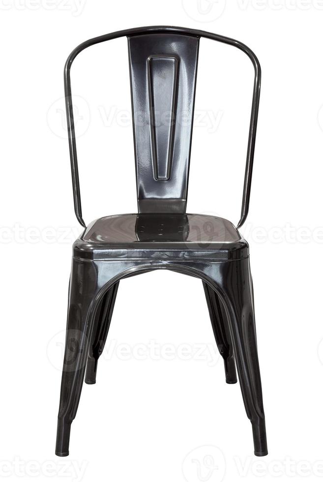 front view of black metal chair isolated on white with clipping path photo