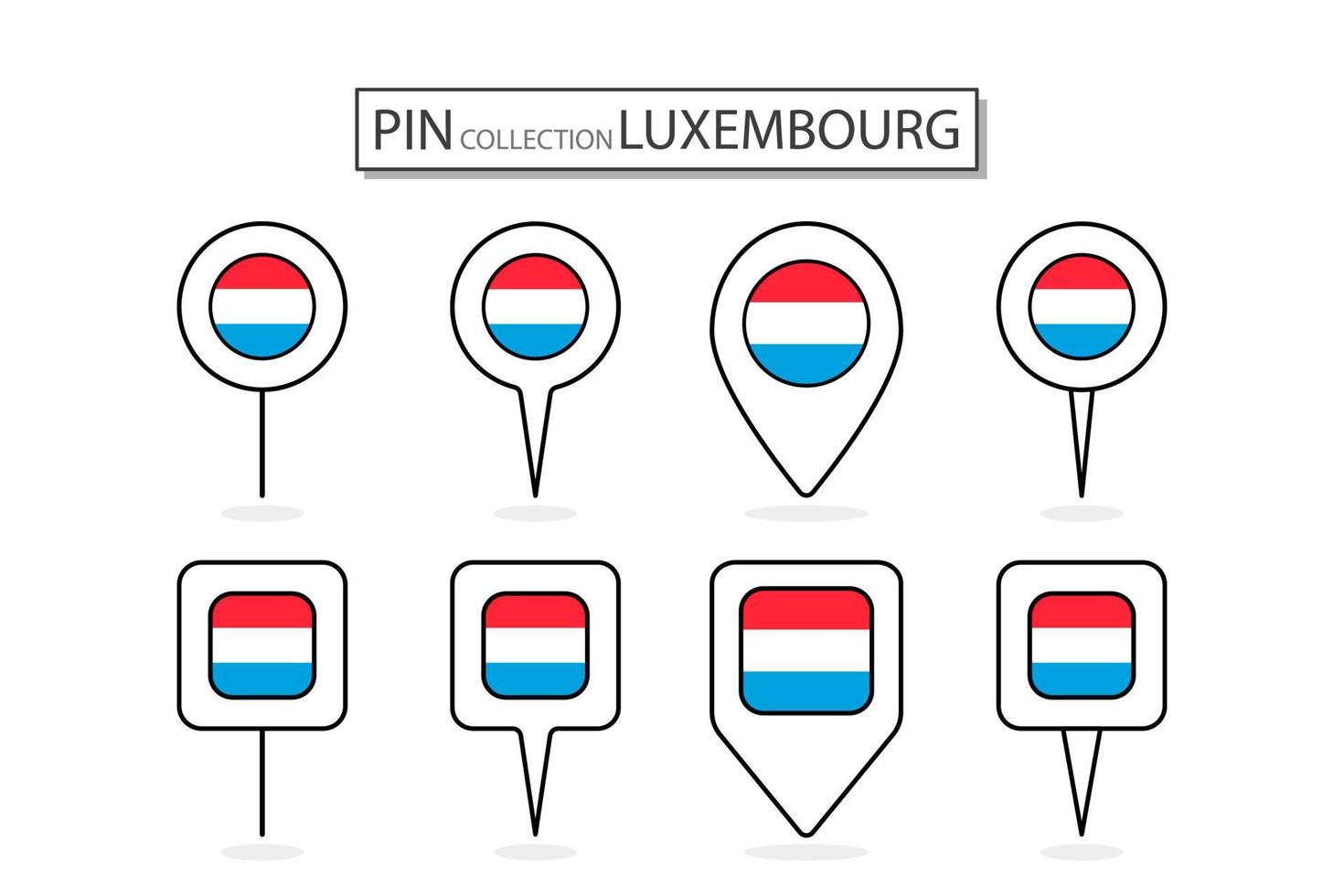 Set of flat pin Luxembourg flag icon in diverse shapes flat pin icon Illustration Design. vector