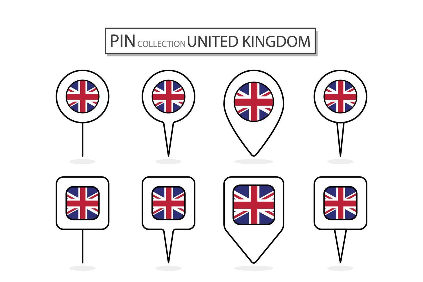 Set of flat pin UK flag icon in diverse shapes flat pin icon Illustration Design. vector