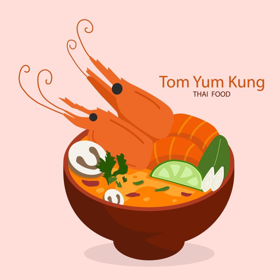 Tom Yum Kung Soup Vector. Traditional Thai spicy soup for restaurant menu. vector