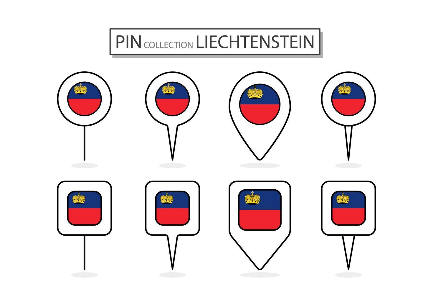 Set of flat pin Liechtenstein flag icon in diverse shapes flat pin icon Illustration Design. vector