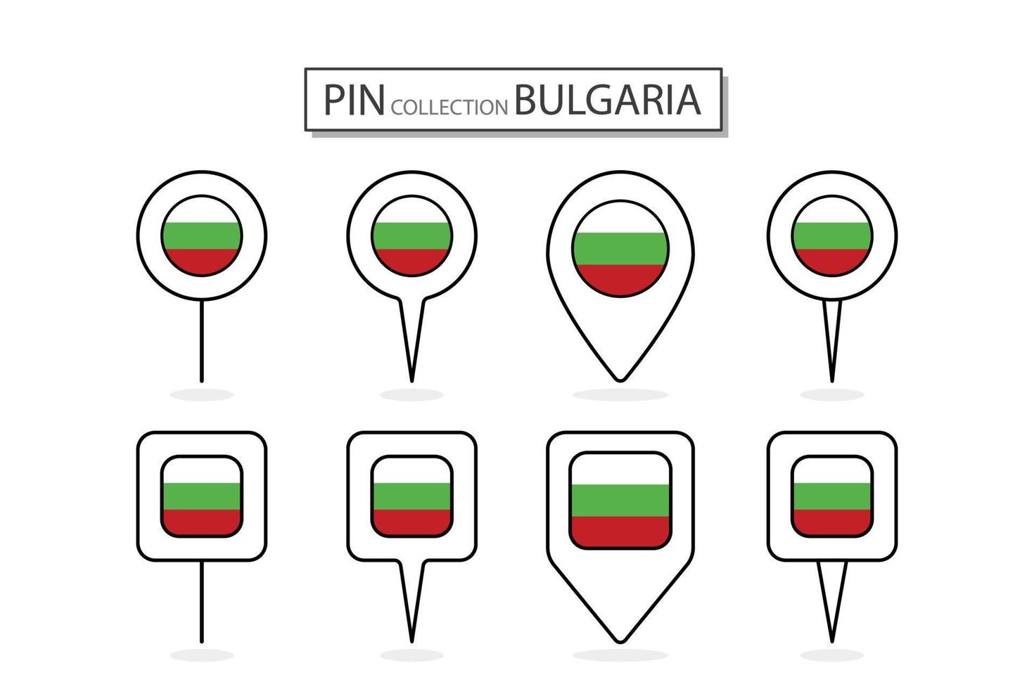 conjunto de plano alfiler Bulgaria bandera icono en diverso formas plano alfiler icono ilustración diseño. vector