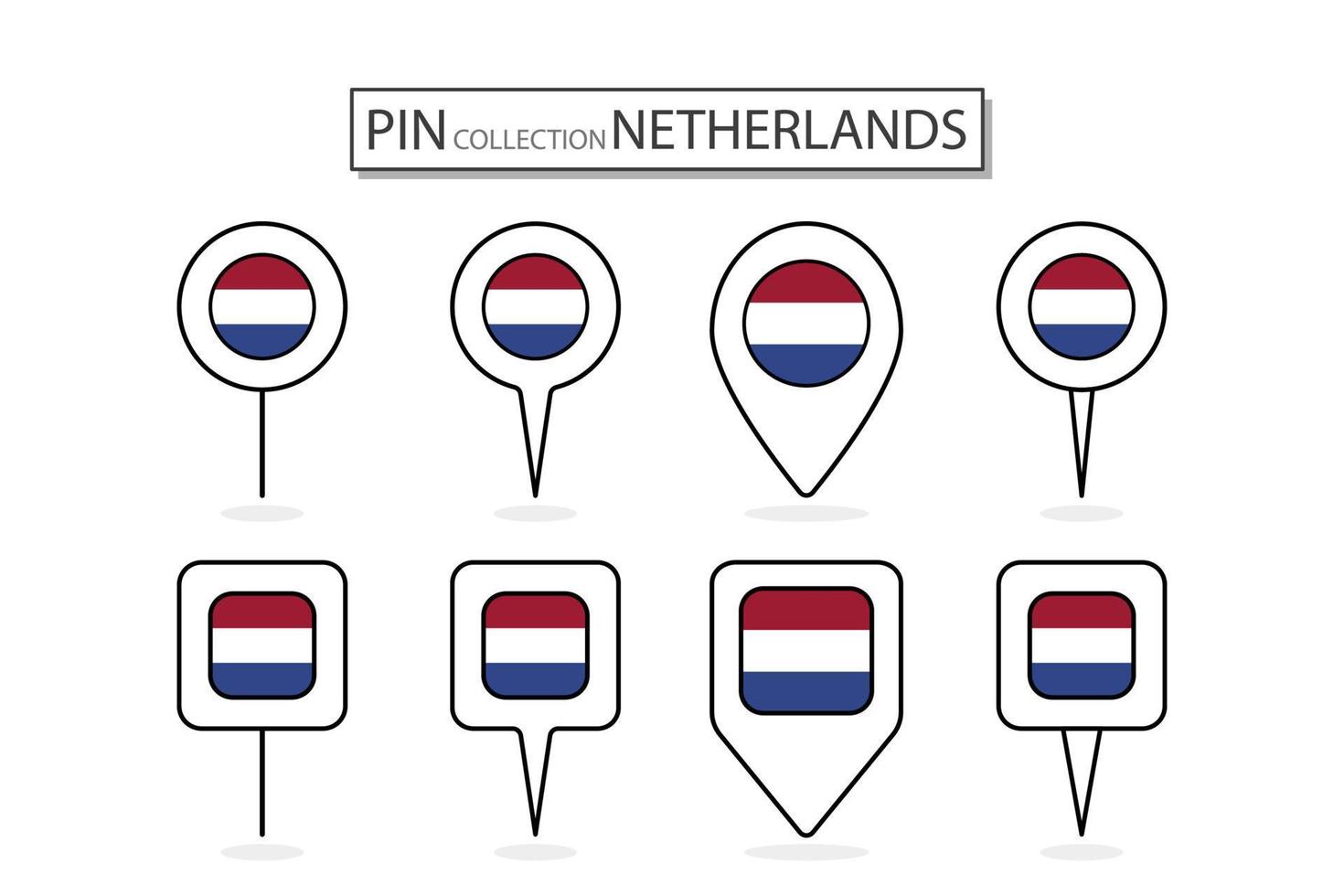 Set of flat pin Netherlands flag icon in diverse shapes flat pin icon Illustration Design. vector