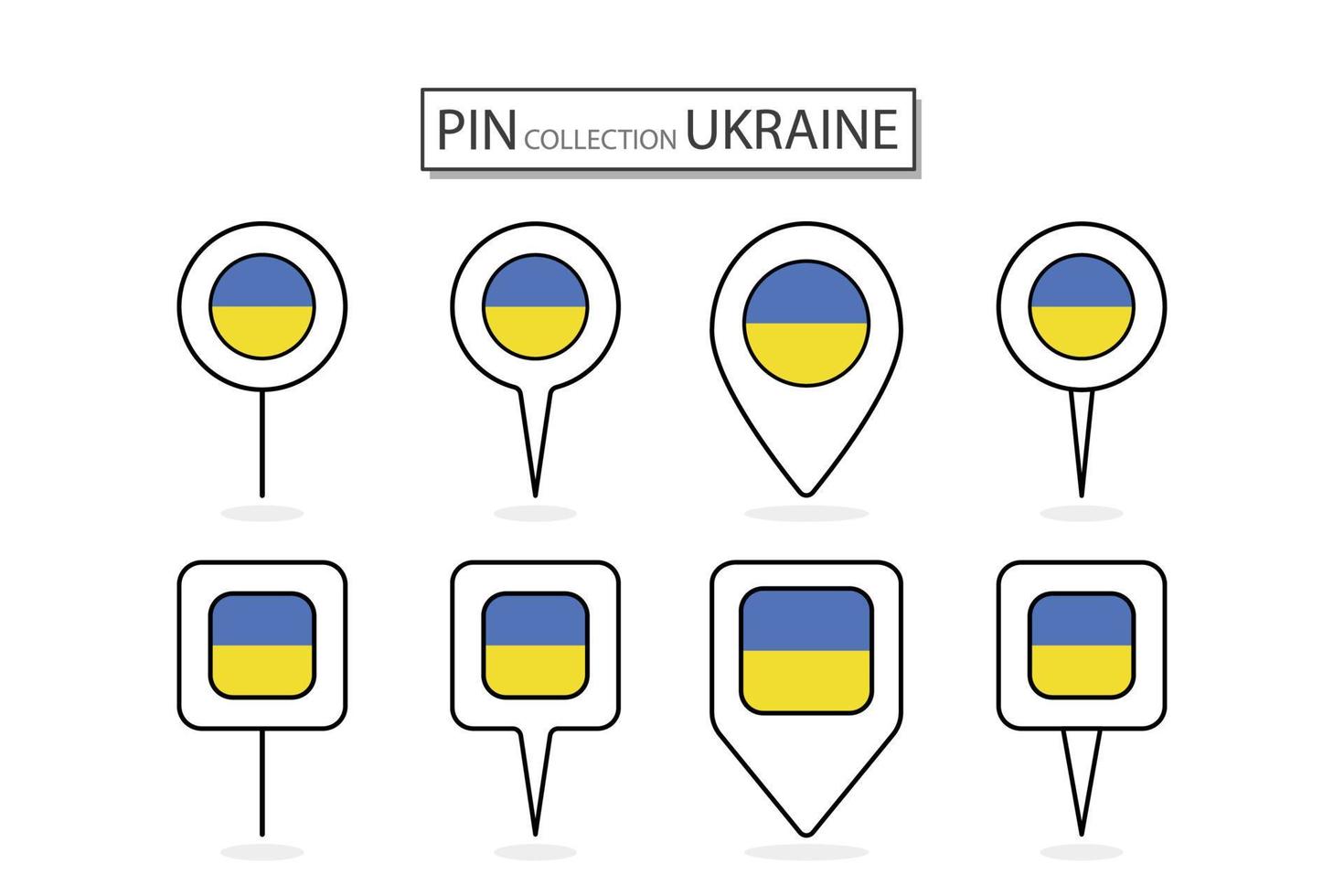Set of flat pin Ukraine flag icon in diverse shapes flat pin icon Illustration Design. vector