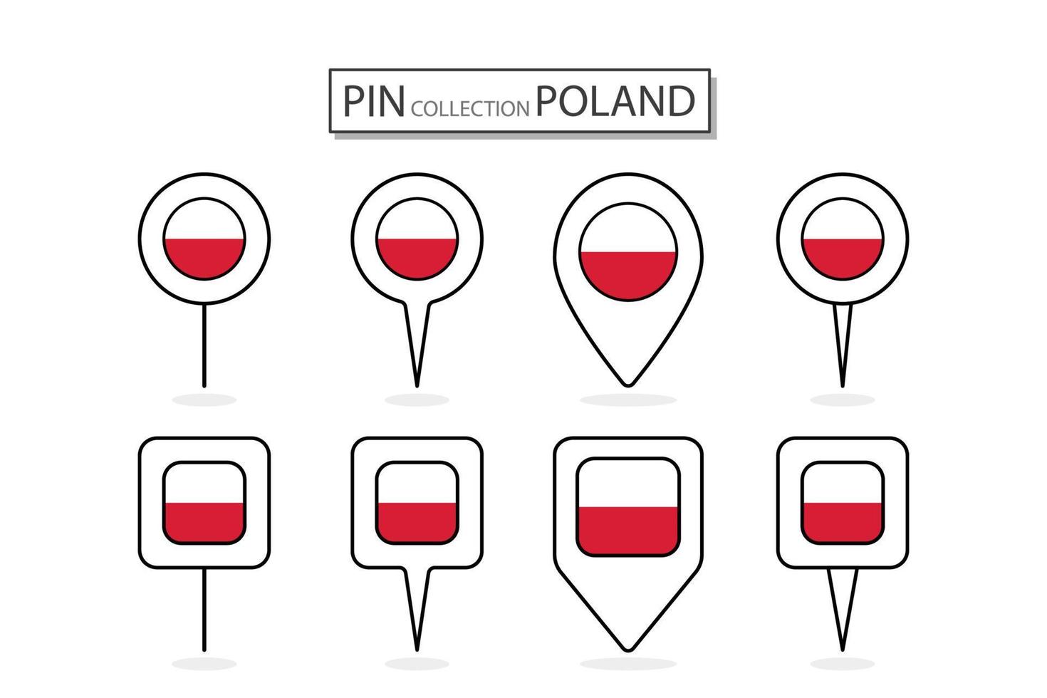 conjunto de plano alfiler Polonia bandera icono en diverso formas plano alfiler icono ilustración diseño. vector