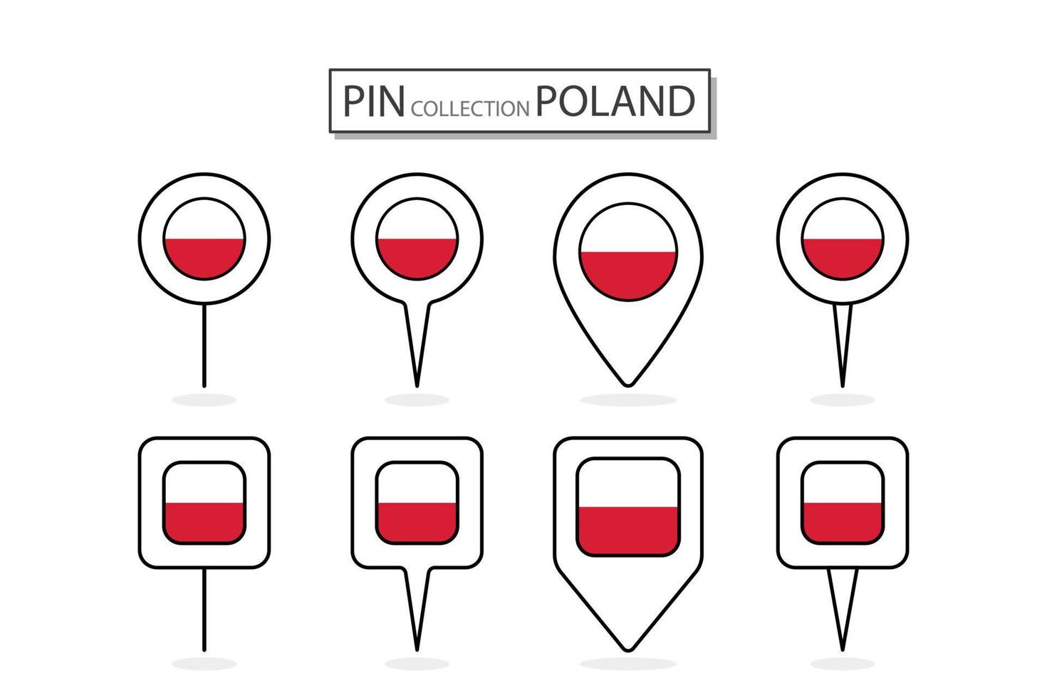 Set of flat pin Poland flag icon in diverse shapes flat pin icon Illustration Design. vector