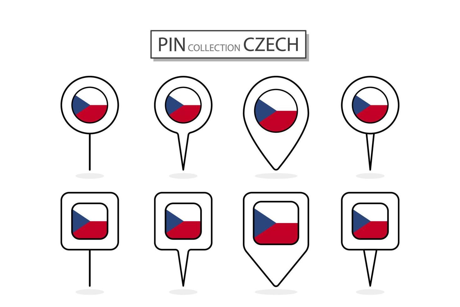 Set of flat pin Czech flag icon in diverse shapes flat pin icon Illustration Design. vector