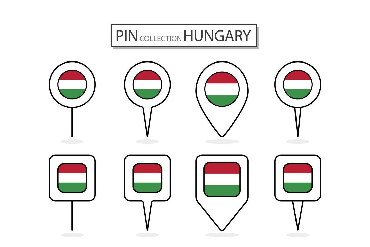 conjunto de plano alfiler Hungría bandera icono en diverso formas plano alfiler icono ilustración diseño. vector