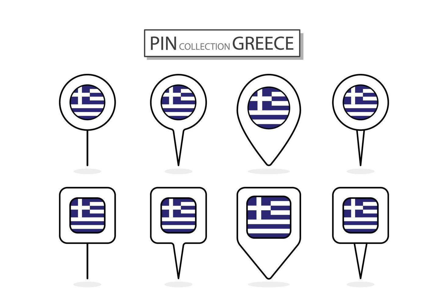 Set of flat pin Greece flag icon in diverse shapes flat pin icon Illustration Design. vector