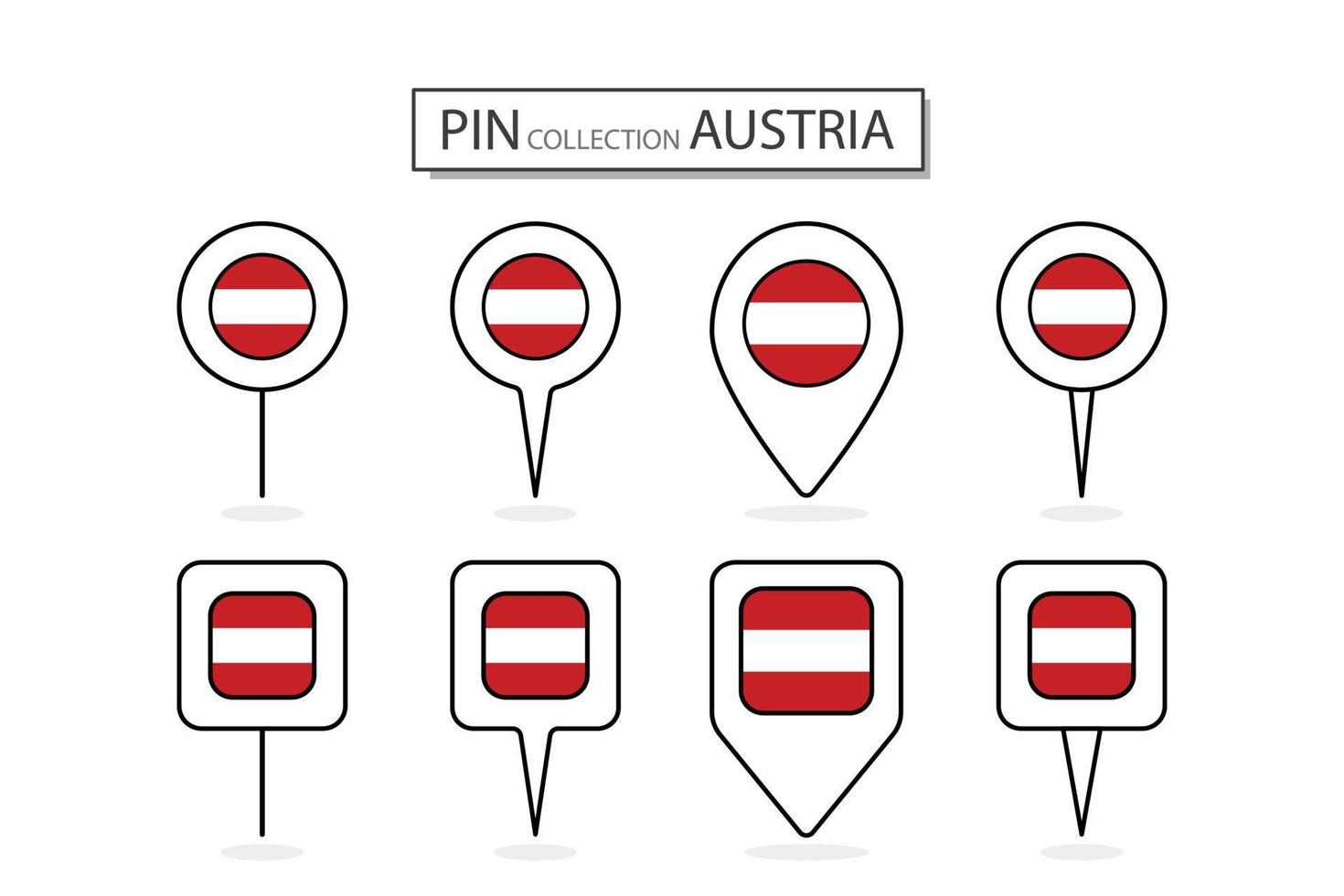 Set of flat pin Austria flag icon in diverse shapes flat pin icon Illustration Design. vector