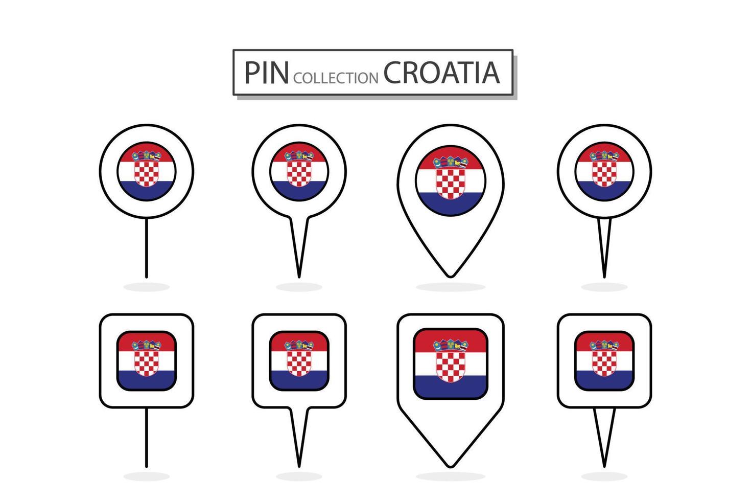 Set of flat pin Croatia flag icon in diverse shapes flat pin icon Illustration Design. vector